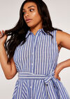 Curve Pinstripe Button Tie Waist Dress, Blue, large