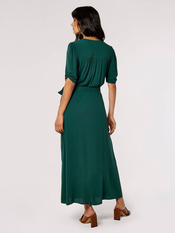 Puff Sleeve Wrap Maxi Dress, Green, large