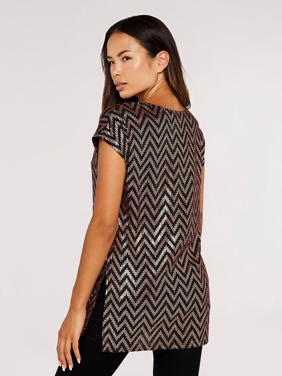 Metallic Chevron Tee, Brown, large