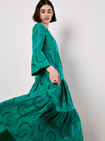 Broderie Tiered Midi Dress