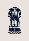 Baroque Print Shirt Mini Dress, Navy, large