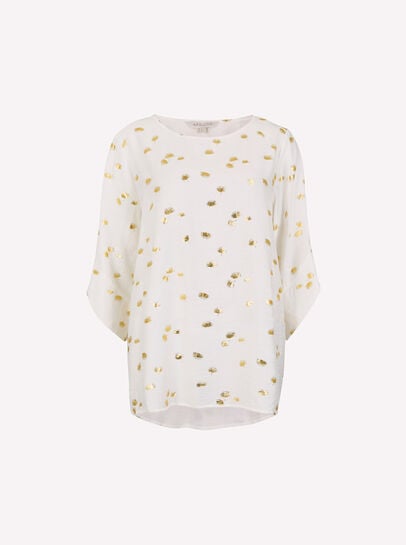 Gold Foil Fan Print Oversized Top