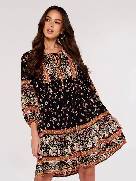 Vintage Blossom Mini Dress, Black, large