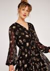 Floral Botanical Wrap Dress, Black, large