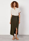 Linen Blend Wrap Midi Skirt, Green, large