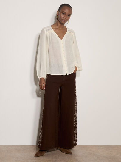 Crochet Insert Shimmer Blouse