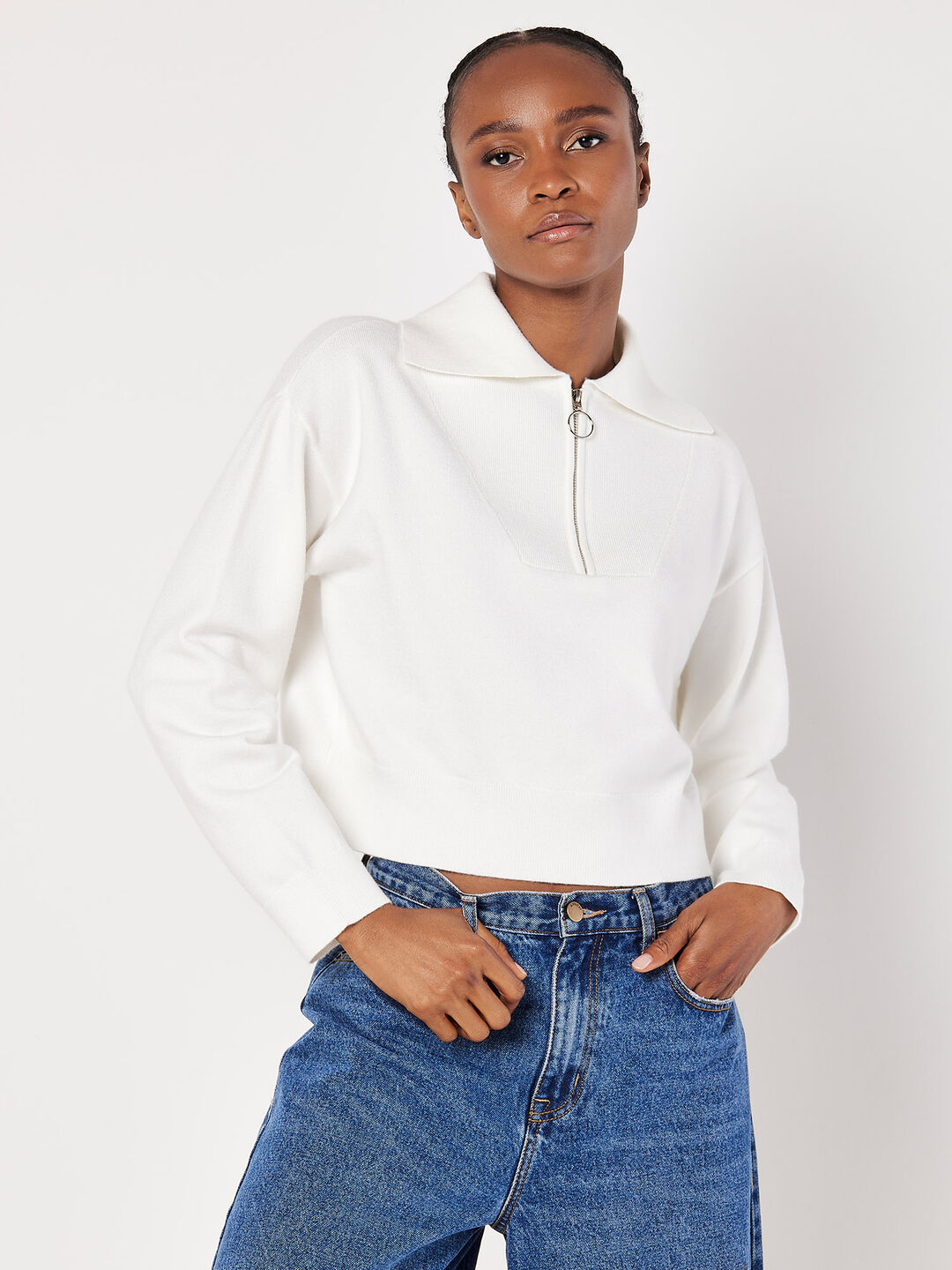 Cropped Zip Neck Sweatshirt