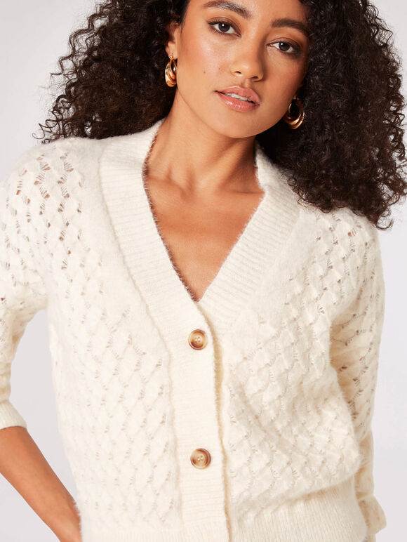 Cardigan épais en tricot gaufré, crème, grand