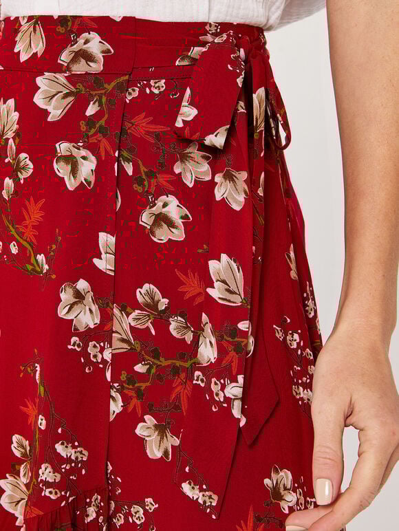 Blossom  Ruffle Wrap Skirt, Red, large
