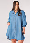 Curve Denim Shirt Mini Robe, Bleu, grand