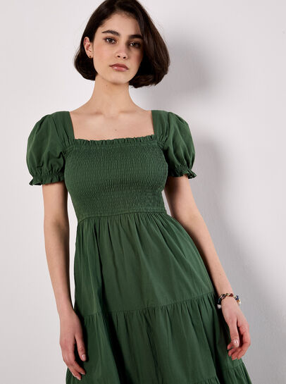 Cotton Tiered Milkmaid Midi Dress