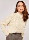 Aran Knit Jumper, Cream, large