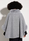 Faux Fur Trim Tweed Cape, Grey, large