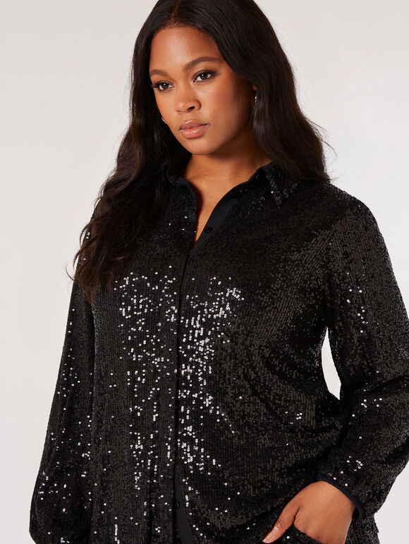 Curve Sequin Shirt, Black, large