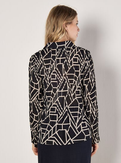 Geo Print Sheer Plisse Shirt