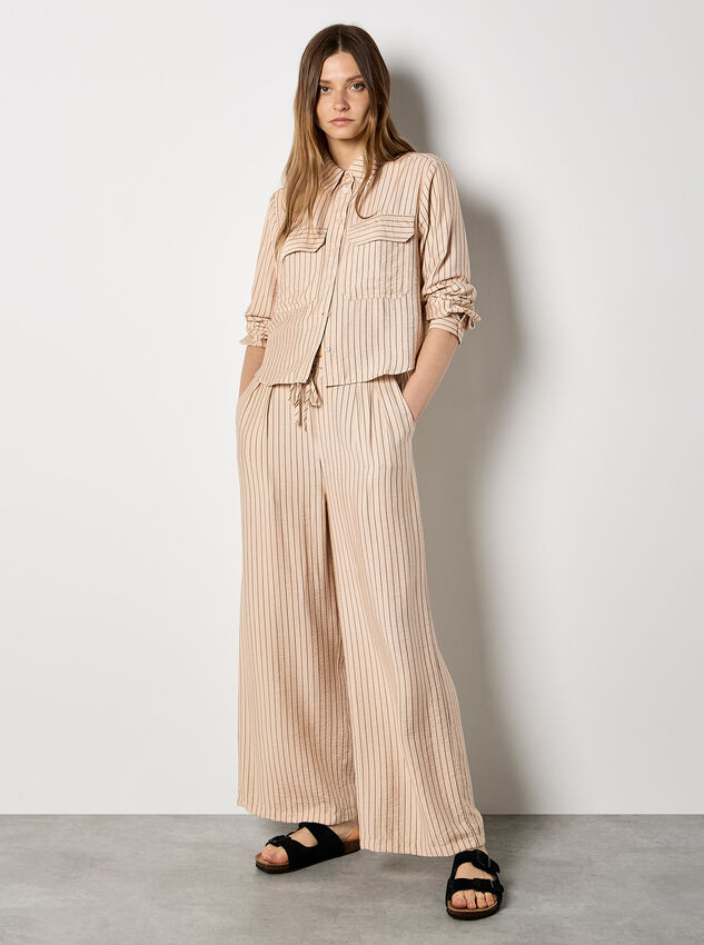 Pinstripe Wide-Leg Trousers, Stone, large