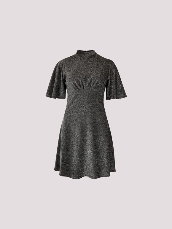 Metallic Sparkle Skater Mini Dress, Silver, large