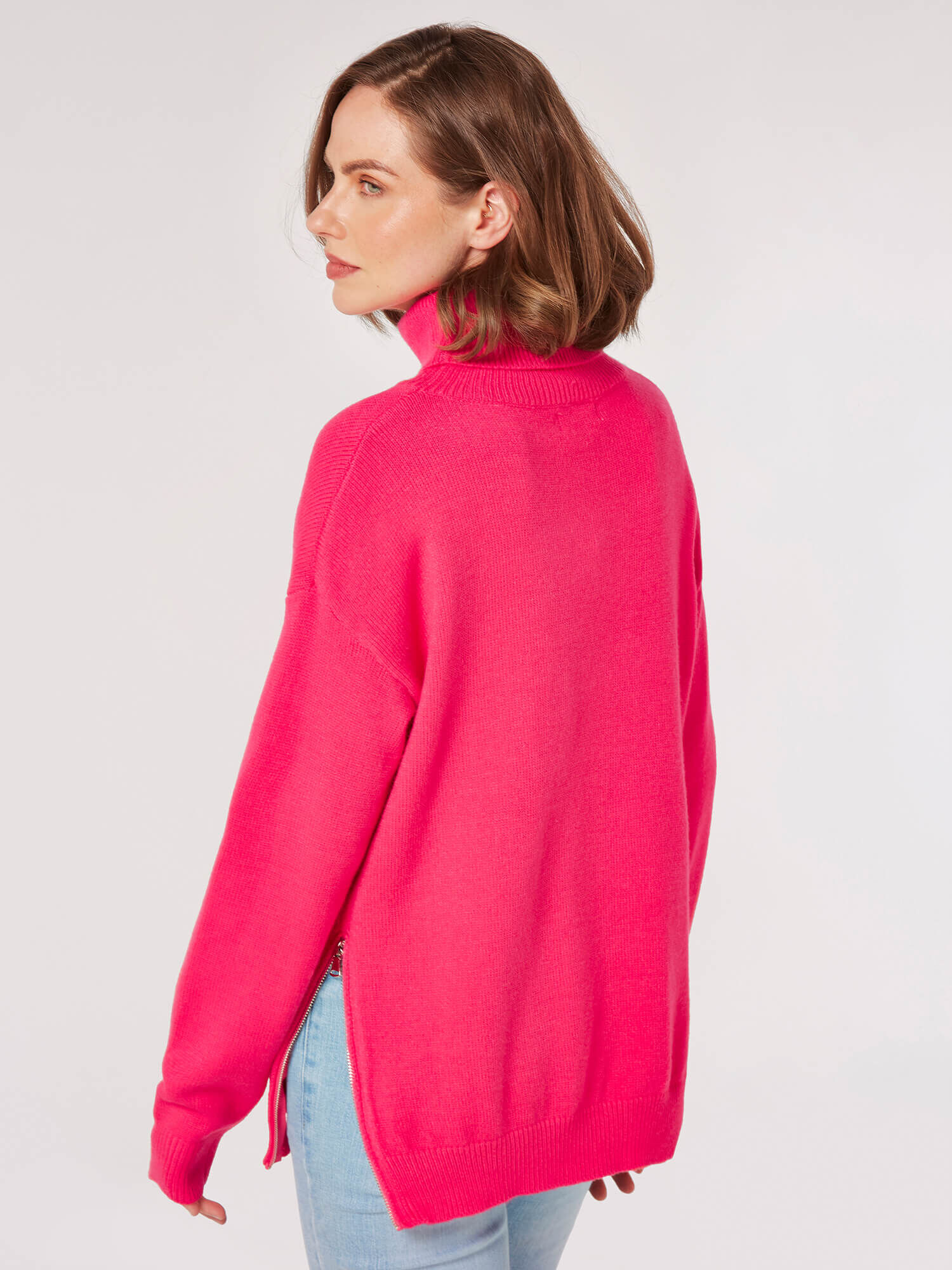 Fuchsia pink roll neck jumper top