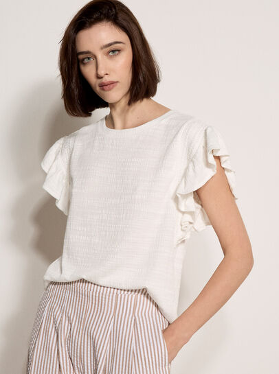 Ruffle Sleeve Textured T-Shirt