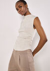 High Neck Side Ruched Top, Grey, large