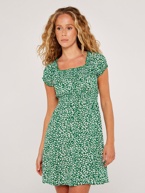 Daisy Milkmaid Mini Dress, Green, large