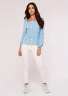 Ditsy Dot Smocked Top, Blue, large