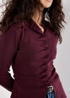 Button-Down Pleat Knit Top, Burgundy, large