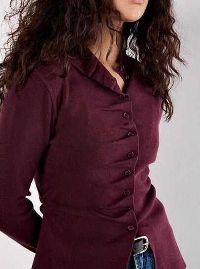 Button-Down Pleat Knit Top