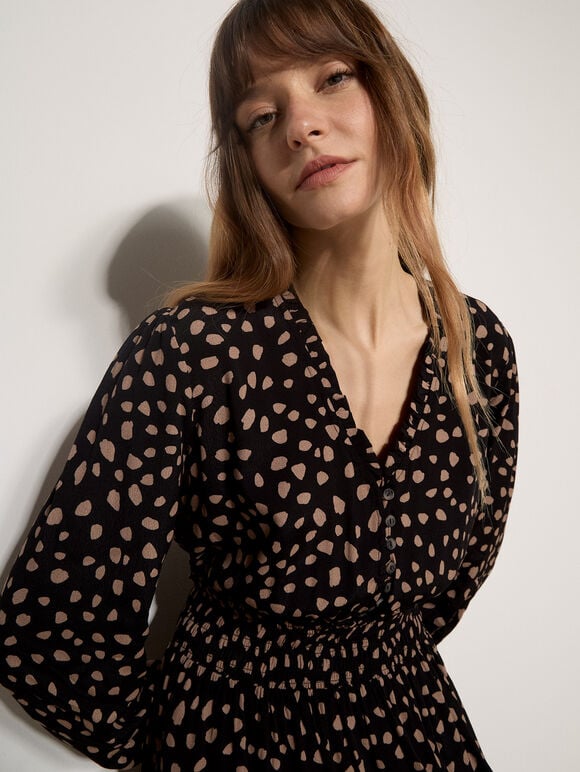 Irregular Spot Crepe Mini Dress, Black, large