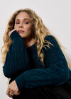 Cable Stripe Batwing Aran Jumper, Teal, large