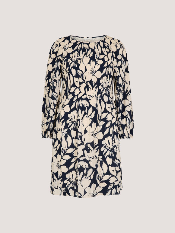 Silhouette Floral Chiffon Plisse Mini Dress, Navy, large