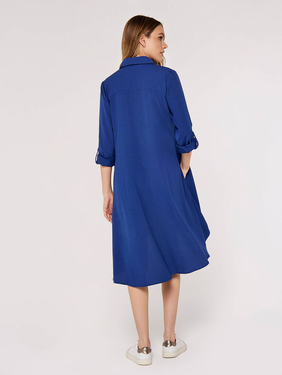 High-Low Hem Shirt Mini Dress, Blue, large
