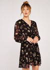 Floral Botanical Wrap Dress, Black, large