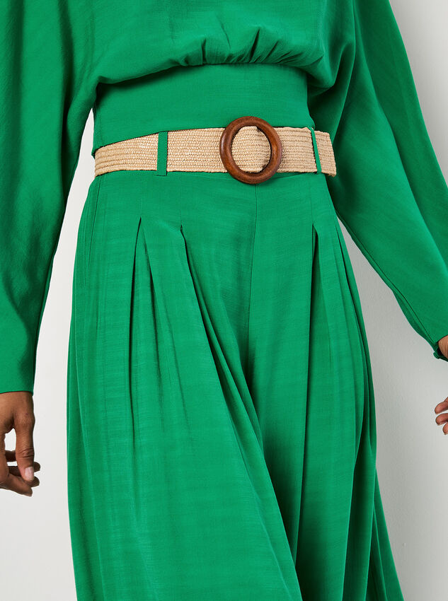 Pleated Palazzo Trousers With Belt, Green, large