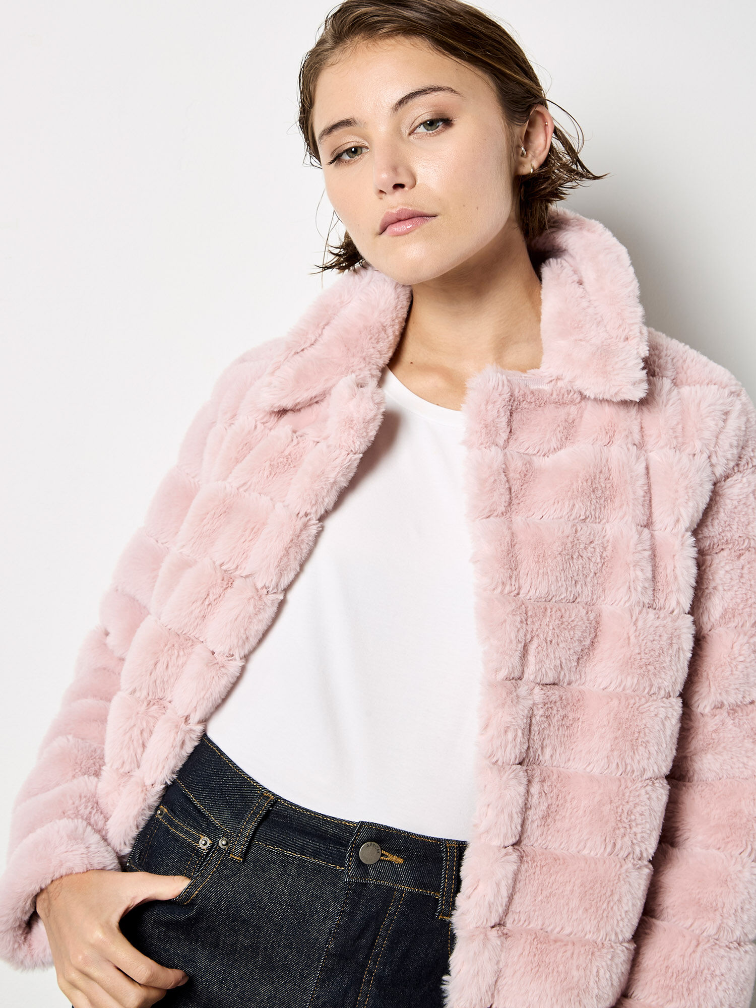 Faux Fur Panel Short Jacket | Apricot Clothing