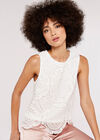 Lace Sleeveless Scallop Top, Cream, large