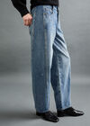 Ayla Rhinestone Panel Barrel Jeans, Blue, large