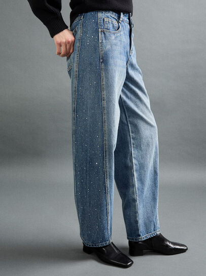 Ayla Rhinestone Panel Barrel Jeans