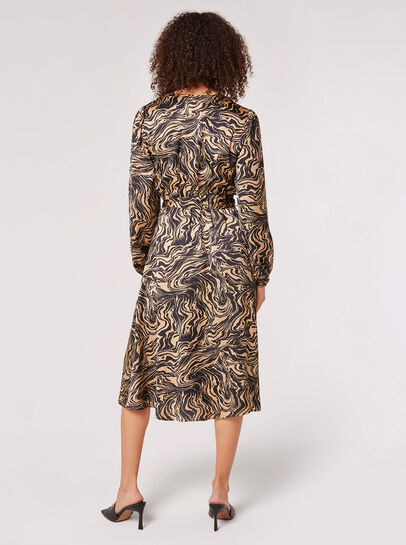 Swirl Satin Wrap Midi Dress