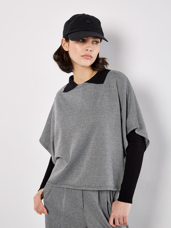 Dogtooth Batwing Cape Top, Black, large