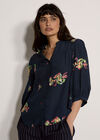 Floral Paisley Embroidered Blouse, Navy, large