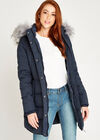 Navy Faux Fur Hood Puffer Coat, Navy, large