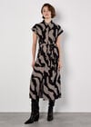 Zebra Print Shirt Midi Dress, Stone, large