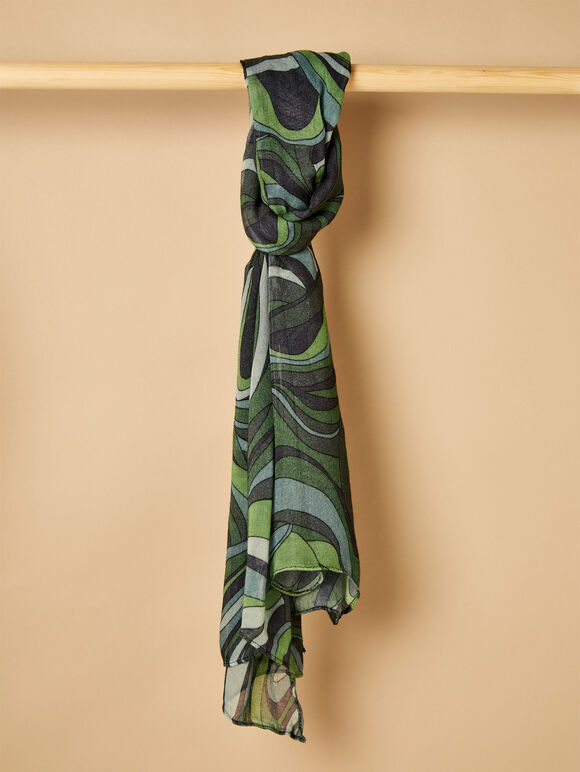 Swirl Long Scarf, Green, large