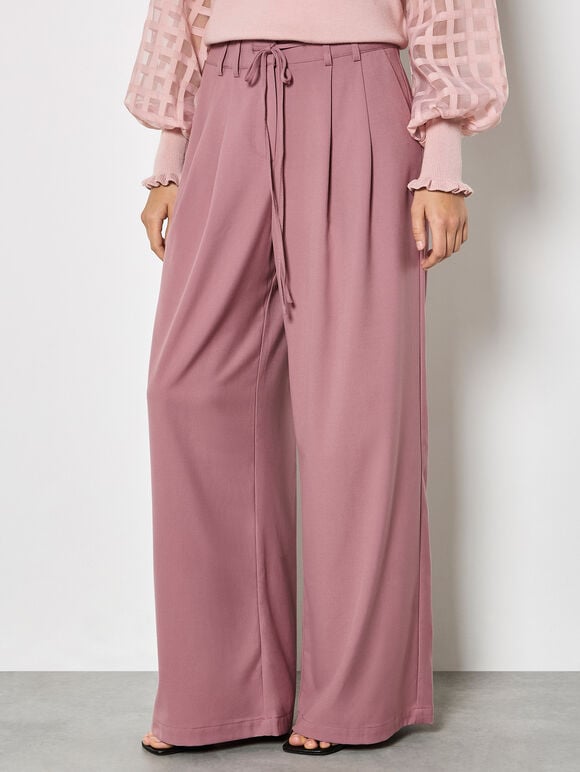 Pleat Detail Wide-Leg Trousers, Pink, large