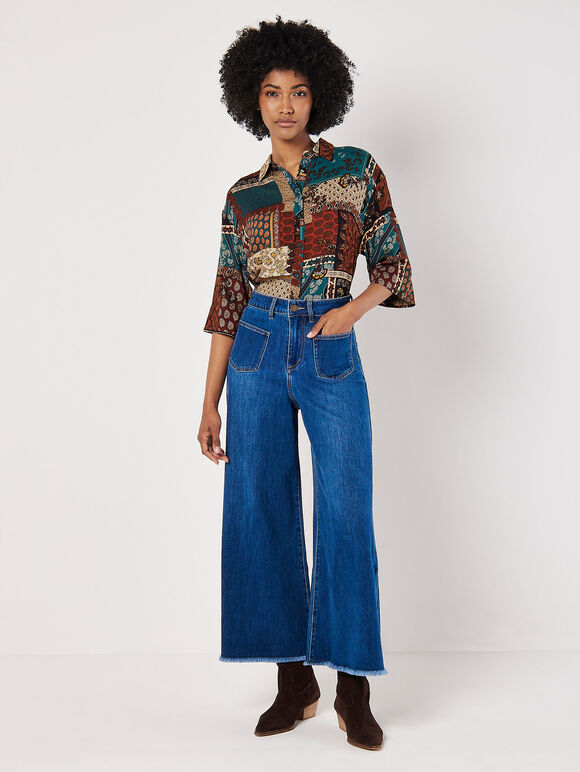Patchwork Paisley Boxy Shirt, Rust, large