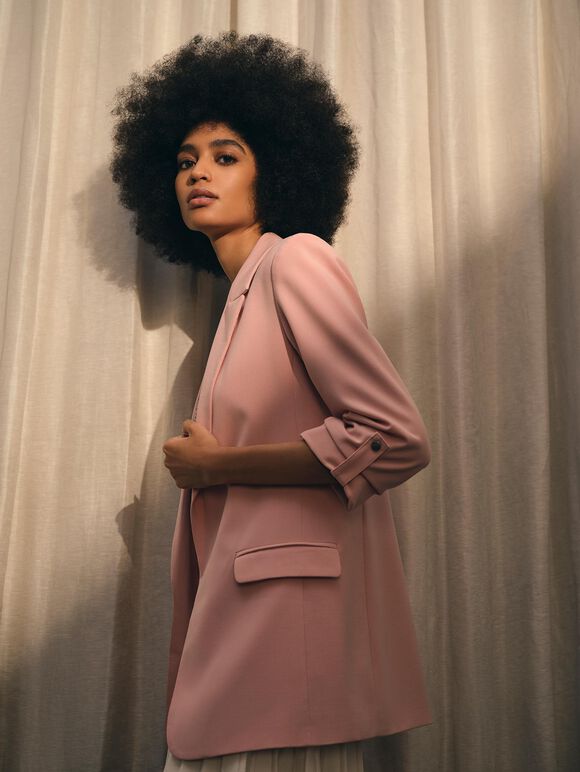 Turn up Sleeve Blazer, Pink, large