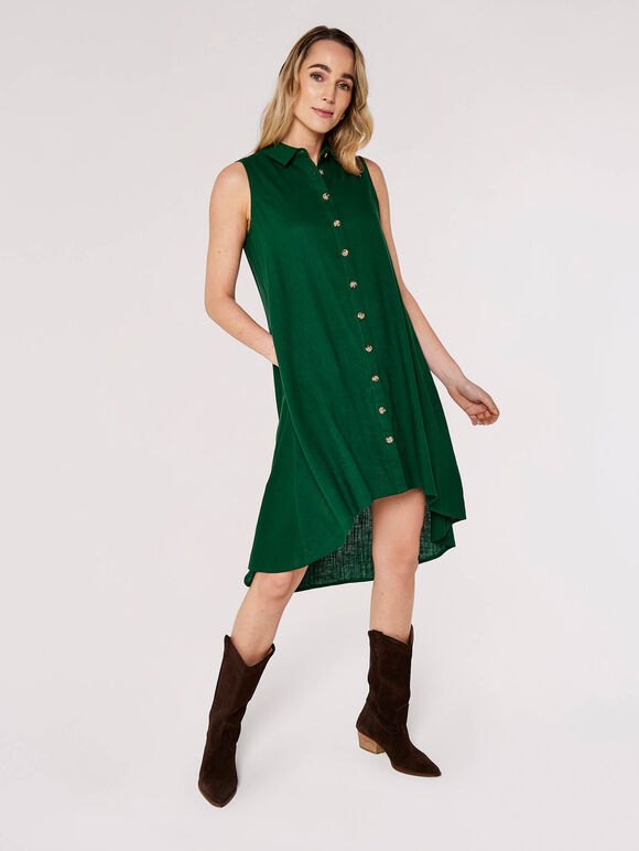 High-Low Shirt Mini Dress, Green, large