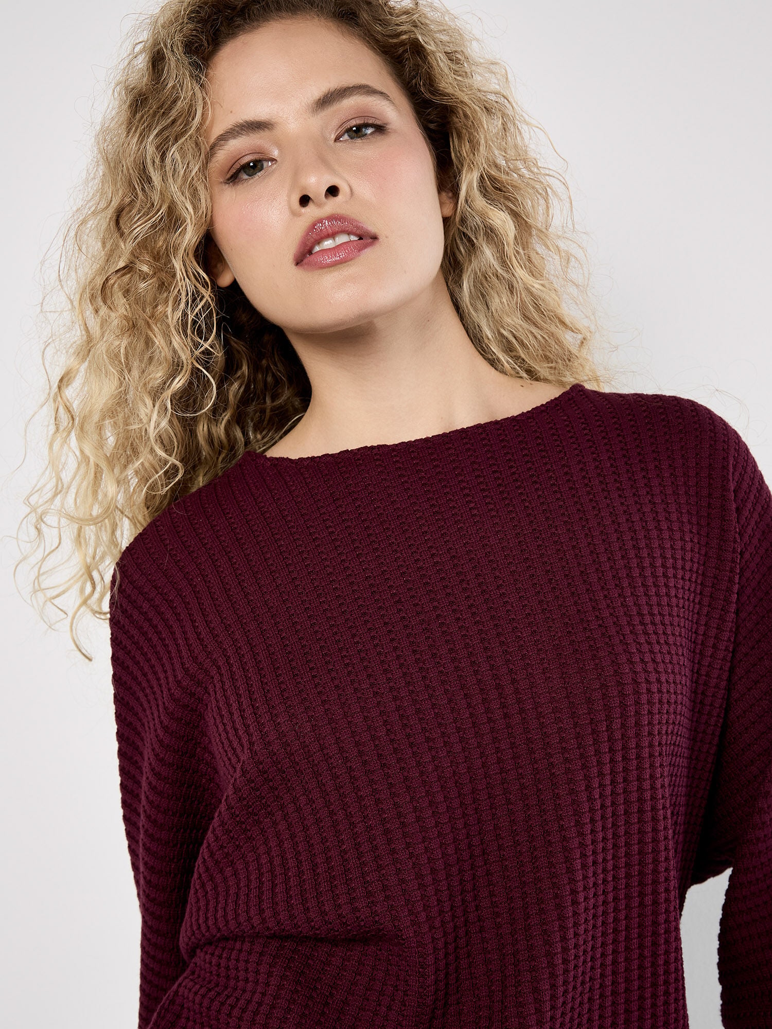 Waffle Knit Batwing Top | Apricot Clothing