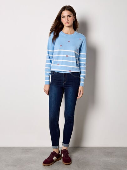 Stripe Embroidered Hearts Jumper